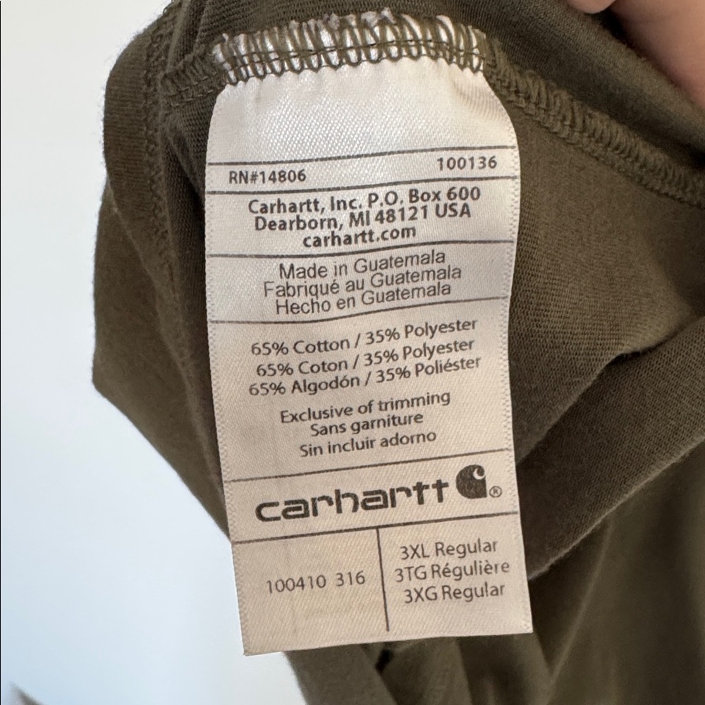 Carhartt Men's Dark Olive Short Sleeve Pocket Tee, Relaxed Fit - Size 3XL - Picture 7 of 7
